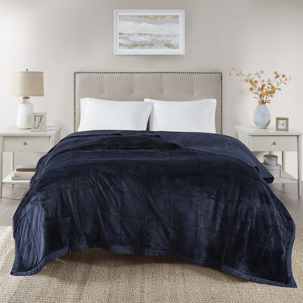 

Madison Park - Coleman Reversible Down Alternative Blanket - Navy - Full/Queen