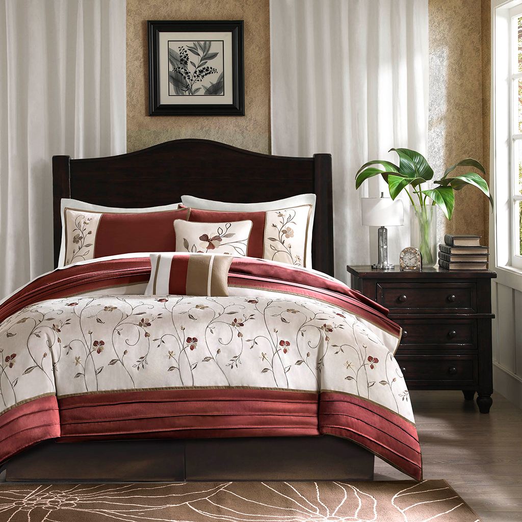 

Madison Park - Ashley 6 Piece Comforter Set - Red - Queen