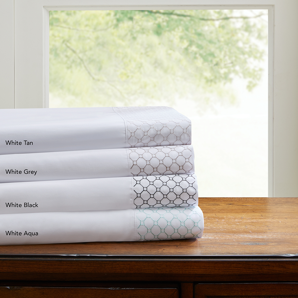 

Madison Park Essentials - Geometric Embroidered Sheet Set - White/Black - Queen