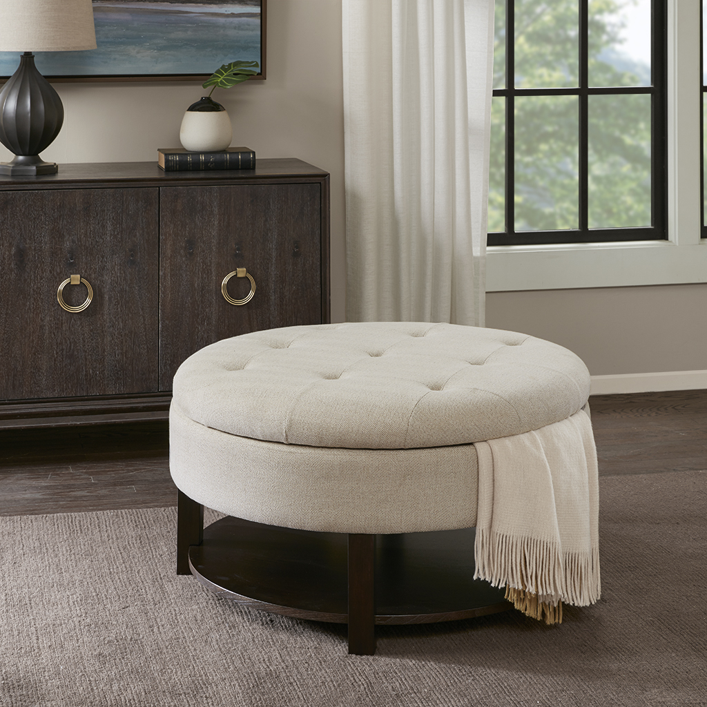 

Madison Park - Miller Ottoman - Cream/Morrocco - See below
