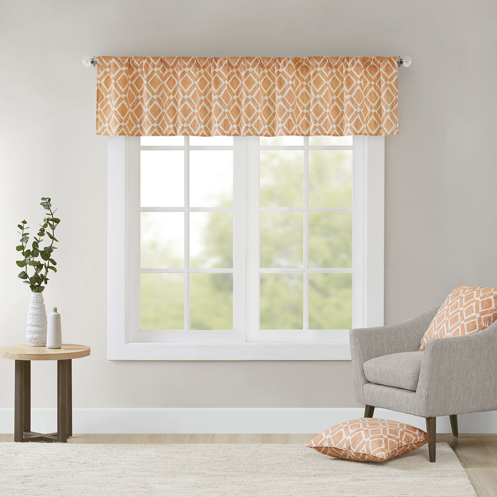 

Madison Park - Delray Diamond Printed Diamond Window Valance - Orange - 50x18